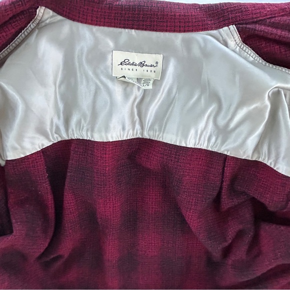 Vintage Eddie Bauer Men’s L 90s Red Plaid WOOL Blend L/S Shirt Shacket - Picture 3 of 8